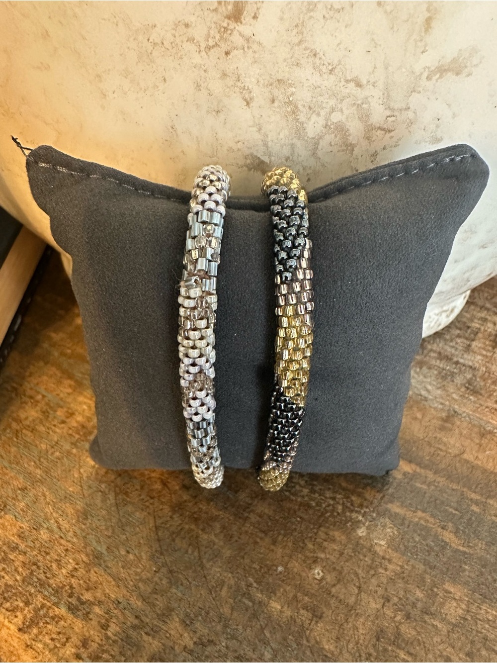 Mixed-Metal Beaded Twist Bracelet Set - Silver & Gold Tones